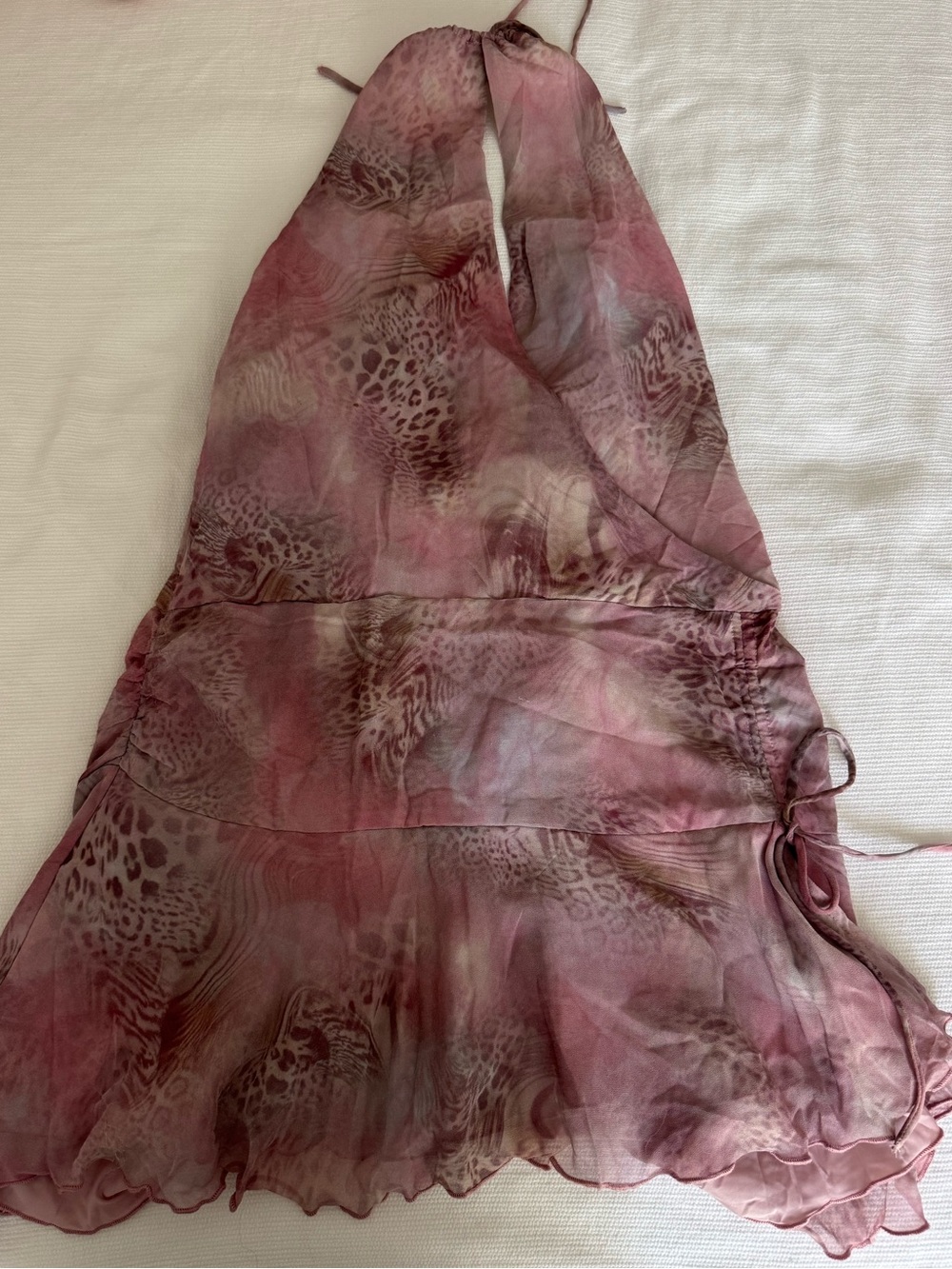Princess Polly Blush Pink Leopard-Print Halter Mini Dress with ruffle hem